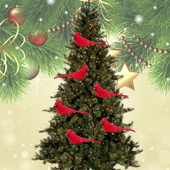 12 Kos Posnetek Na Božično Drevo Ornament Okraski Simulacije Rdeče Perje Ptic Božič Umetne Ptice Okras za Vrt O