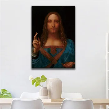 Leonardo da Vinci Salvator Mundi Oljna slika na Platnu Plakatov in Fotografij Cuadros Wall Art Slike Za dnevno Sobo