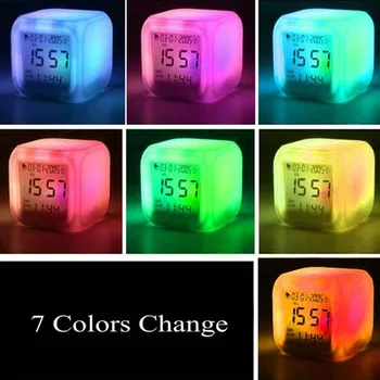LED Alarm Colock 7 Barv Spreminjanje Digitalne Namizne Pripomočke, Digitalni Alarm Termometer Noč Žareče Cube led Ura Doma TSLM1 BTZ1