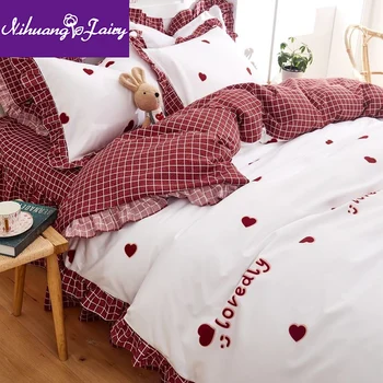 Korejska različica neto rdeča postelja stanja posteljo krilo štiri-delni posteljni zgosti princess style rjuhe kritje tri-kos študent