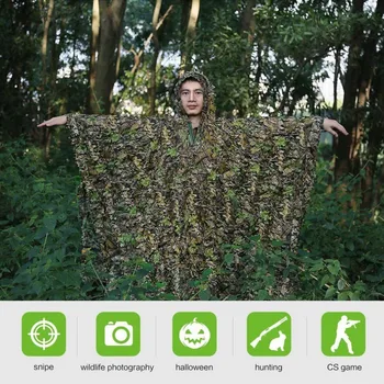 Realističen 3D Listi Prikrivanje Poncho Plašč Prikrite Obleke na Prostem Gozd CS Igre Oblačila za Lov Streljanje Birdwatching Set
