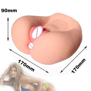 Realno Rit 3D Silikonski Nožnice in Analne Umetno Muco Dvojno Kanalov Tesen Vagine, Anusa Moški Adult Sex Igrače Masturbator za človeka
