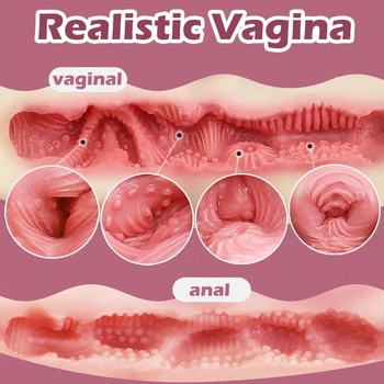 Realno Rit 3D Silikonski Nožnice in Analne Umetno Muco Dvojno Kanalov Tesen Vagine, Anusa Moški Adult Sex Igrače Masturbator za človeka