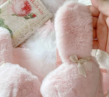 Wriufred Perilo srčkan mehko dekle roza plišastih zajček ušesa perilo velikosti zbrane modrc nastavite s jeklen obroč bralette in hlačne