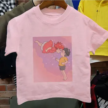 Novo leto 2020 Ponyo Ocean Dekle Oblačila Anime Dekleta Tshirt Srčkan Majica s kratkimi rokavi Boys Kratkimi Rokavi Otroci, Oblačila, Poletje Moda O-vratu Risanka