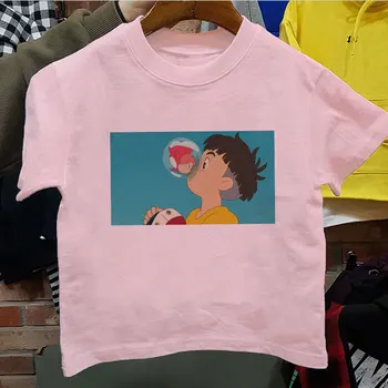 Novo leto 2020 Ponyo Ocean Dekle Oblačila Anime Dekleta Tshirt Srčkan Majica s kratkimi rokavi Boys Kratkimi Rokavi Otroci, Oblačila, Poletje Moda O-vratu Risanka