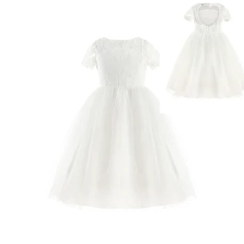 2020 Visoke kakovosti Cvet Dekle Bele Čipke Obleko Otrok Družico Malčka Elegantno Obleko Pageant Poroka Poročni Princesa Obleko