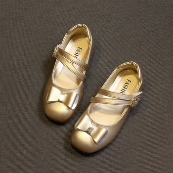 Roza Belo Zlato otrok usnjene čevlje Velikih Dekleta Cvetje Lok Princesa Čevlji Za svate Otroci Čevlji Za Pomlad Jesen 3-15T