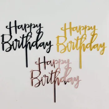 50pcs Zlato Happy Birthday Cake Pokrivalo Akril Pismo, Zlato, Srebro Torto Vrh Zastavo Dekoracijo za Dečka, Rojstni dan, Poroko Stavka