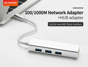 2020 3 Vrata USB 3.1 VOZLIŠČE Tipa C do Gigabit Ethernet LAN RJ45 Adapter za Visoko Hitrost Prenosa Podatkov Omrežne Kartice Za Windows, Mac, Linux