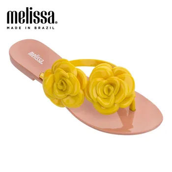 Melissa Izvirne Ženske Poletne Čevlje risanka cvet Plaži Sandali ravno doma Copate Flip Flops Za Ženske prostem Copate