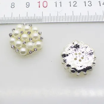 Vroče 10pcs/set Srebro 22 mm Krog Okrasnih Gumbov Pearl gumb poročno dekoracijo Diy Zaponke Diamante Cryustal