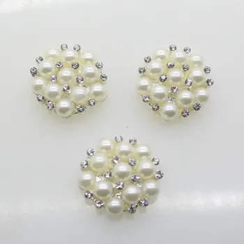 Vroče 10pcs/set Srebro 22 mm Krog Okrasnih Gumbov Pearl gumb poročno dekoracijo Diy Zaponke Diamante Cryustal