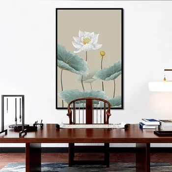 Retro Lotus Platno Slikarstvo Doma Dekoracijo Kitajski Slog Cvet Wall Art Slik, Dnevna Soba Dekor Plakatov in Fotografij