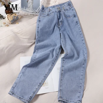 YuooMuoo Modni Vse Tekme Gumbi Design Mehko Jeans za Ženske Visoko Pasu Plus Velikost Dolge Jeans Hlače, Črno Modre Traper Hlače