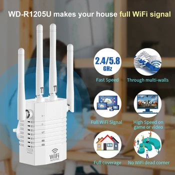 1200Mbps WiFi Vmesnik 2,4 GHz 5.8 GHz WiFi Range Extender Ojačevalec WiFi Signala Booster Brezžične Dostopne Točke AP
