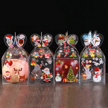 4Pcs Pregleden Božično Darilo Polje PVC Embalaži Candy Apple Ustvarjalne Risanka Snežaka, Santa Claus Elk Jelenov Dekoracijo Škatle