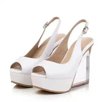 ASUMER moda poletni čevlji ženska peep toe sponke klini čevlje, sponke elegantno pravega usnja čevlji platformo, visoke pete sandala