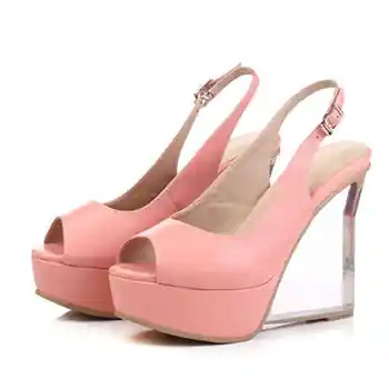 ASUMER moda poletni čevlji ženska peep toe sponke klini čevlje, sponke elegantno pravega usnja čevlji platformo, visoke pete sandala