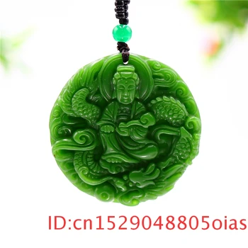 Green Jade Guanyin Ogrlico, Obesek Jadeit za Moške Kitajski Čar Ženske Naravnih Moda Darila Amulet Nakit Vklesan