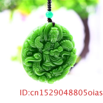 Green Jade Guanyin Ogrlico, Obesek Jadeit za Moške Kitajski Čar Ženske Naravnih Moda Darila Amulet Nakit Vklesan