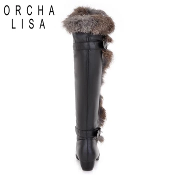 ORCHA LISA Vroče Plus Velikost 34-43 Zajec Krzno Dolgo Stanovanj Čevlje, Sponke Pozimi Toplo Visoke Kakovosti Toplo, Sneg škornji Krzno Moda RH405