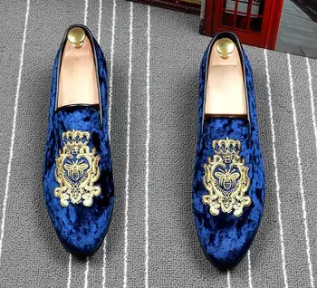 2019 Moških luksuzni Britanski Oblikovalec žamet Vezenje, gospod oxfords čevlji Ples, Človek Poroka maturantski Čevlji zapatos hombre
