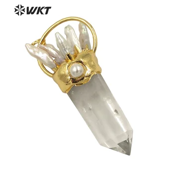 WT-P1625 Neverjetno Naravno pravi pozlačeni Duha Quartz obesek za ženske big močen kristalno pearl točke kamen obesek