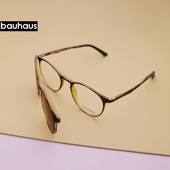 Bauhaus Magnet Očala Polni Platišča Optični Okvir Recept Spektakel Krog Letnik Kratkovidnost polarizacija sončna Očala Proti Bleščanju