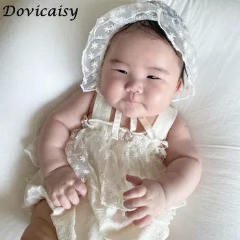 Novorojenčkov Baby bodysuit Baby Dekle, Bleščice, Obleka, Čipke 2020 poletje dekliška Oblačila za Dojenčke Oblačila z čipke klobuk