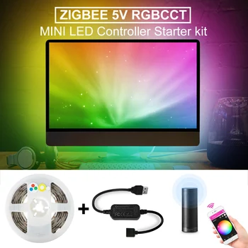 Zigbee RGBCCT LED Trakovi USB Mini Krmilnik 5V 2M Smart TV LED Trak Trak Trak Svetlobe s Alexa Echo Plus Nadzor Zigbee 3.0 Hub