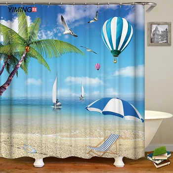 3D Obmorske Pokrajine Plaži, Tuš Zavese Dom Dekor Zavesa Moldproof Nepremočljiva Pasu Kavelj Tuš zavesa Douchegordijn