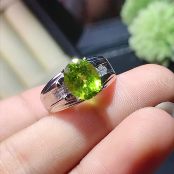 Naravni olivine moški prstan zelena Gemstone Obroč 925 Sterling Srebro darilo za rojstni dan vključuje certifikat