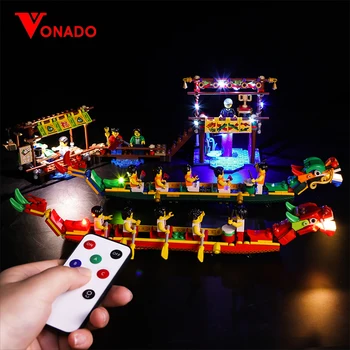 Vonado Razsvetljava Gradnik Združljiv za Lego 80103 Kitajski Sezonsko Nastavite Dirko Čoln Zmaja LED Luči Igrače Za Otroke P133