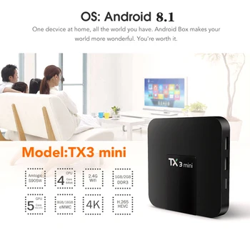 Satxtrem TX3 Mini Android 8.1 TV Okno Smart TV H. 265 IP TV 4K Set Top Box TV BOX Media Player Amlogic S905W 2G 16G Tanix TX3 Polje
