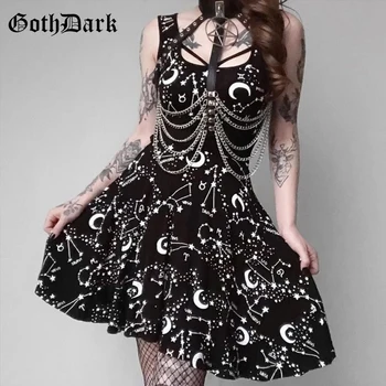 Goth Temno Elegantno Grunge Gothic Poletne Obleke Brez Rokavov Moda Obleko Estetske Harajuku Seksi Večer Stranka Vestidos 2020