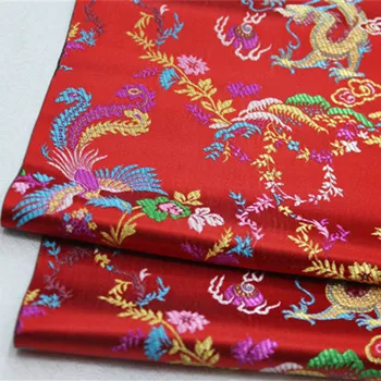 CF522 Rdeče/Zlato/Roza Zmaj & Phoenix Vezene Brocade Tkanine, Kitajske Svile Madeže Tkanine Za Kitajski Par je Poroka Obleke