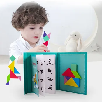 Novo Otroci Magnetni 3D Sestavljanke, Sestavljanke, Tangram Razmišljanje Usposabljanja Igre Baby Montessori Učenje Izobraževalni Lesene Igrače za Otroke