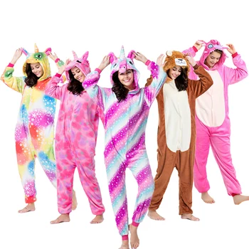 Odrasle Ženske, Moške Nastavite Kigurumi Pajama Pozimi Toplo Hooded Živali sleepwear samorog Totoro panda Šiv Mačka onesies