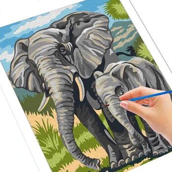 HUACAN Barvanje Z Število Živali, ki se opira Na Platno Pes Oljno sliko Slona Wall Art Slik, ki Jih Številko Kompleti Doma Dekor