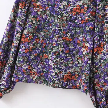 Vijolična Cvetlični Dolg Rokav Bluzo Puloverju Tiskanja Žensk Svoboden O-vratu Letnik 2020 Pomlad Ulične Vroče Prodaje Modni Ženski