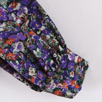 Vijolična Cvetlični Dolg Rokav Bluzo Puloverju Tiskanja Žensk Svoboden O-vratu Letnik 2020 Pomlad Ulične Vroče Prodaje Modni Ženski