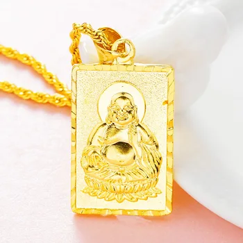 24K Gold obesek Buda oznako Maitreja medenina prevlečeno pravi 24K gold ogrlice za moške in ženske obesek mati darila brez verige