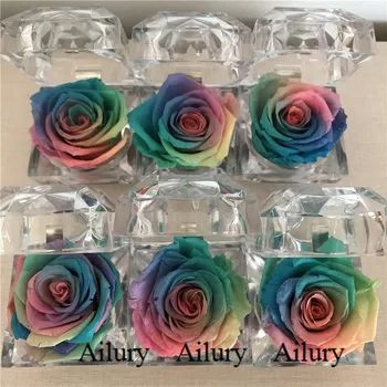 4 cm majhen dar, konzervirane rainbow barva rose,sveže naravne cvet,luštna prisotna,Akril obroč polje za poroko