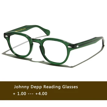 Zelena Johnny Depp Obravnavi Očala moški Ženske Acetat Retro Presbyopic Dioptrije +1.0 +1.5 +2.0 +2.5 +3.0 +3.5 +4.0 Ročno
