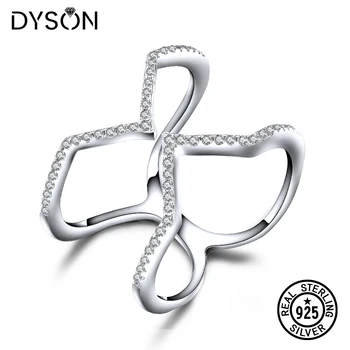 Dyson 925 Sterling Silver Obroči Za Ženske Srčkan Cystal Cirkon Krog Geometrijske Stackable Obroči Moda Stranka Darila Fine Nakit