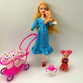 Vroče Prodaje Lutke Pohištvo Otroci Igrajo Hiša Kompleti Za Nosečnice Lutka Baby Voziček Vrtec Igrače Kelly Dekleta Darilo Za Barbie