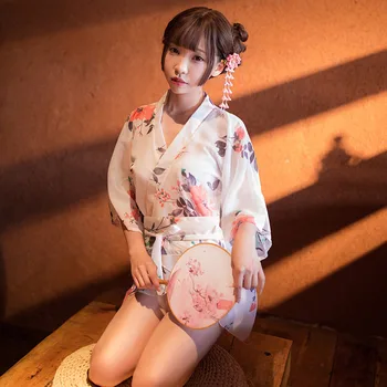 Japonski Gejša Kopalni Plašč Cvet Tradicionalnih Seksi Kratka Noč Haljo Obleke Yukata Kimono Ženske Svoboden Odraslih Spolne Fantazije Kostum