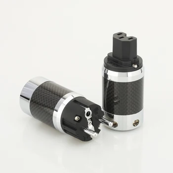 1pair X Visoke Kakovosti Hi-End EU Schuko Rodij Plated Carbon Fiber AC Vtič Priključek podaljšek adapter