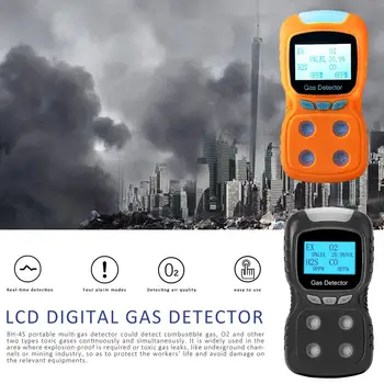 LCD 4 v 1 Strupenih Plinov Alarm Detektor CO, O2 H2S Kisika Monitor Plinski Analizator Meter USB Polnilne Digitalni Detektor Plina